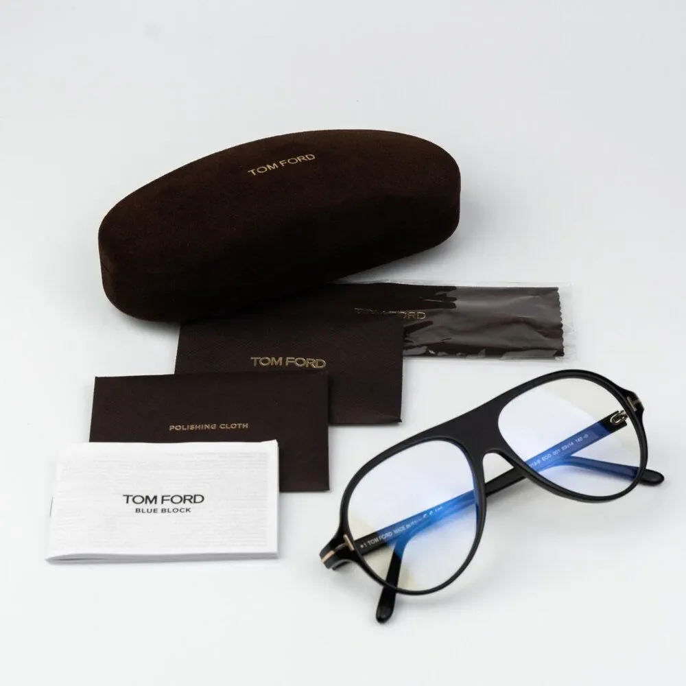 Tom Ford Women Eyeglasses Shiny Black Blue Block Pilot FT5012-B/V 001 BRAND NEW
